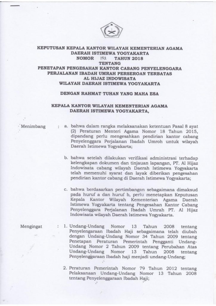 SK Umroh Yogyakarta - Alhijaz Indowisata