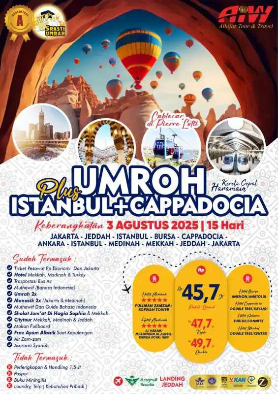 PLUS ISTANBUL+CAPPADOCIA PAKET RAHMAH 15HR (KERETA CEPAT)