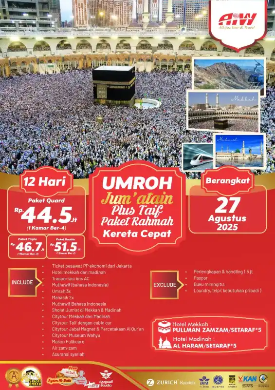 JUM'ATAIN PLUS TAIF PAKET RAHMAH 12HR (KERETA CEPAT)
