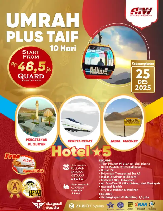 PLUS TAIF PAKET RAHMAH 10HR (KERETA CEPAT)