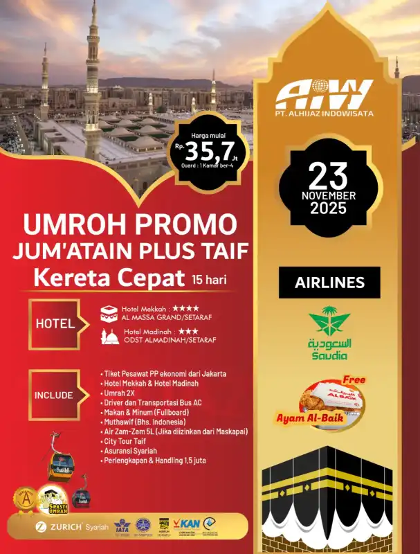 PROMO JUM'ATAIN PLUS TAIF 15HR ( KERETA CEPAT)