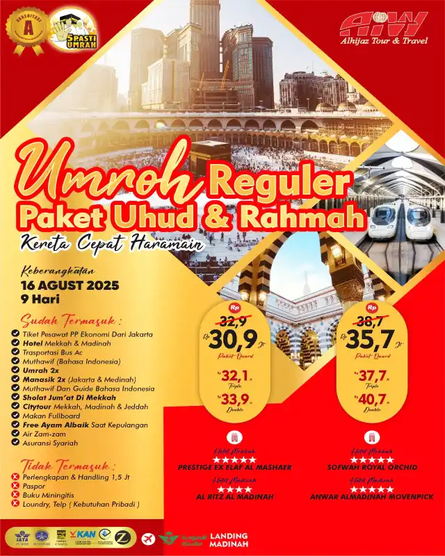 REGULER PAKET RAHMAH MIX UHUD 9HR (KERETA CEPAT)