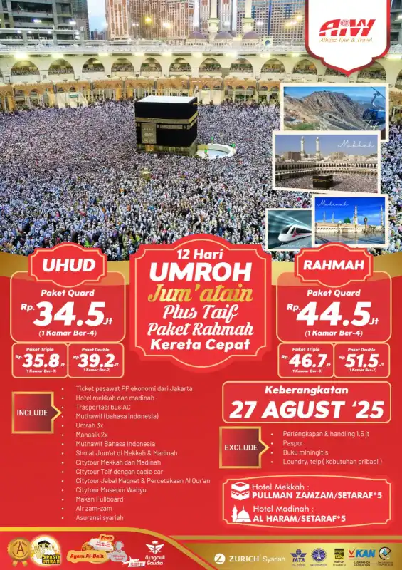 JUM'ATAIN PLUS TAIF PAKET RAHMAH MIX UHUD 12HR (KERETA CEPAT)