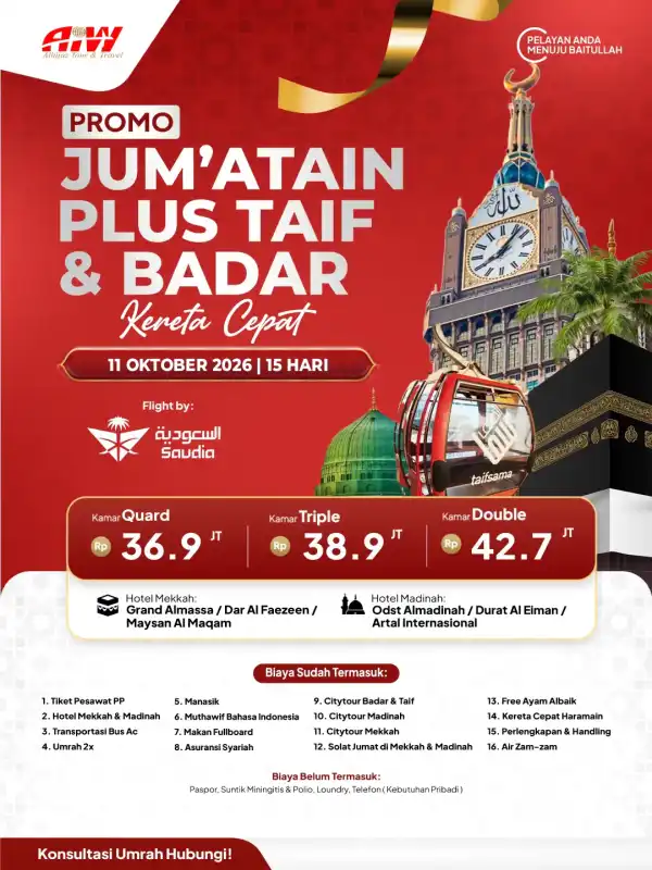 PROMO JUM'ATAIN PLUS TAIF + BADAR 15HR ( KERETA CEPAT)
