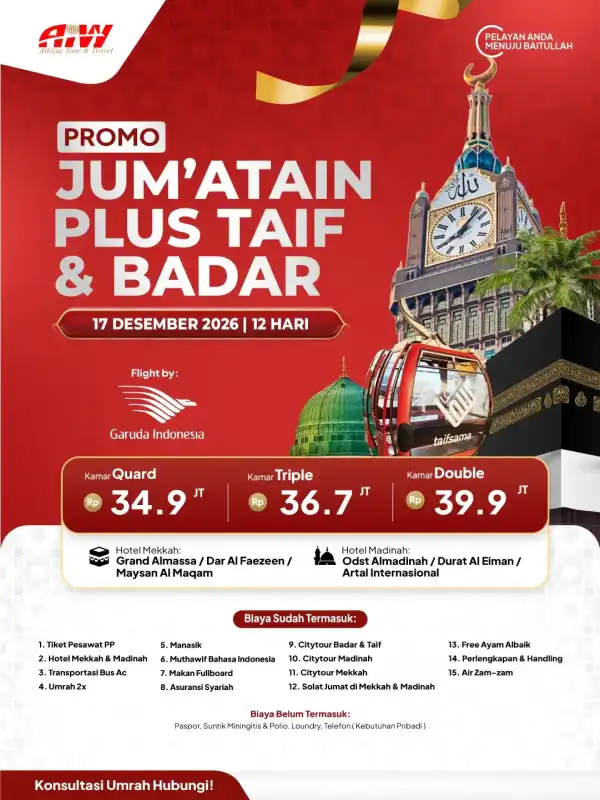 UMRAH HEMAT JUM'ATAIN PLUS TAIF + BADAR 12HR